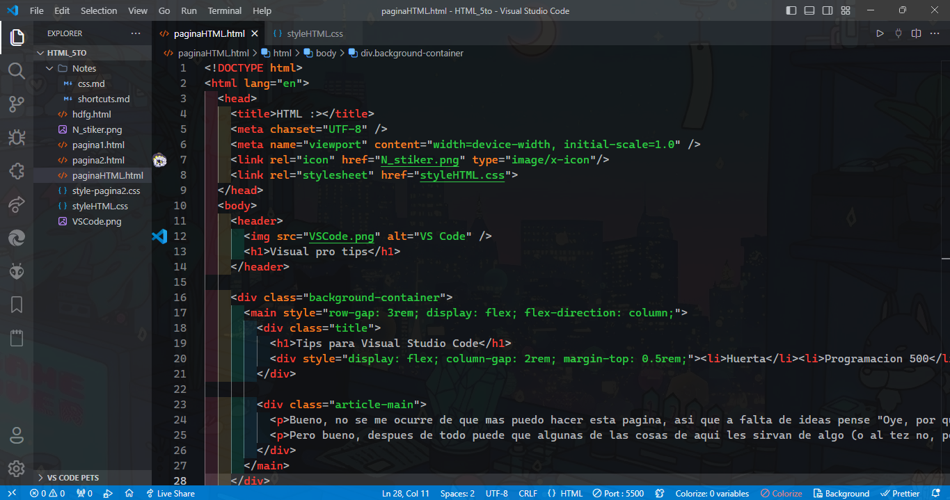 Captura de pantalla de una ventana de Visual Studio Code